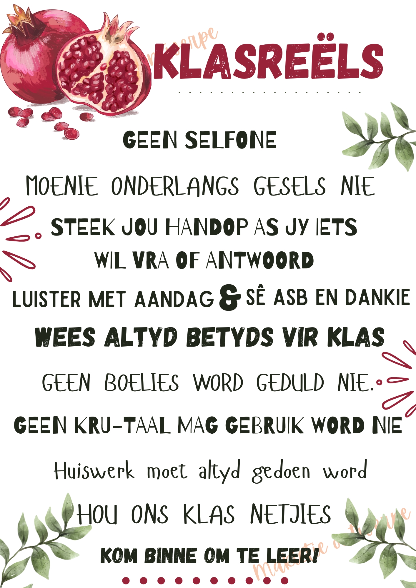 Klasreëls 2